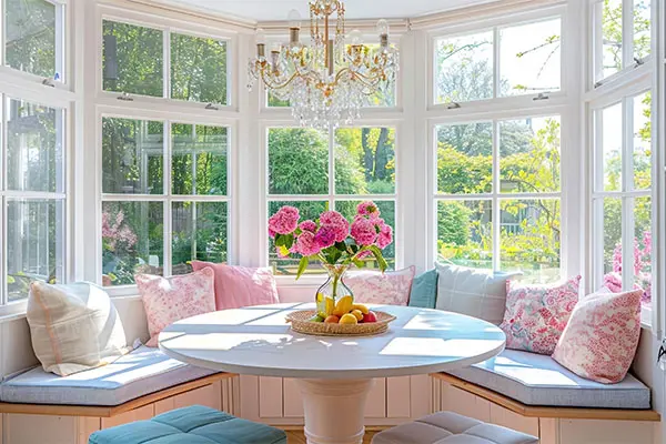 Cabinetry and Seating with Pastel cushions